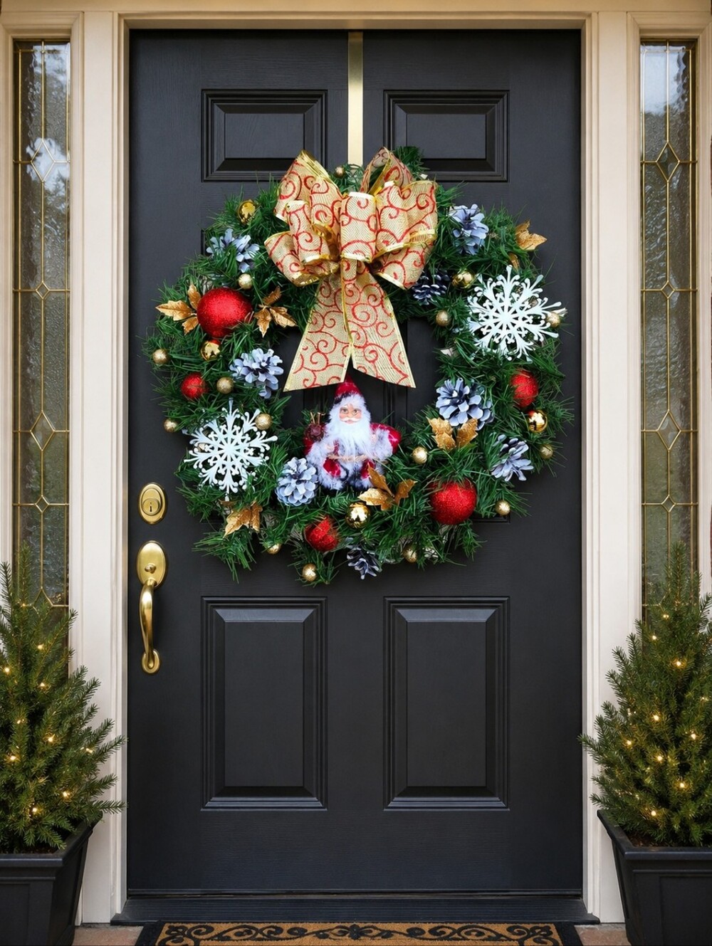 Handmade Snowflakes & Pinecones Santa Christmas Wreath - Picture 8 of 8